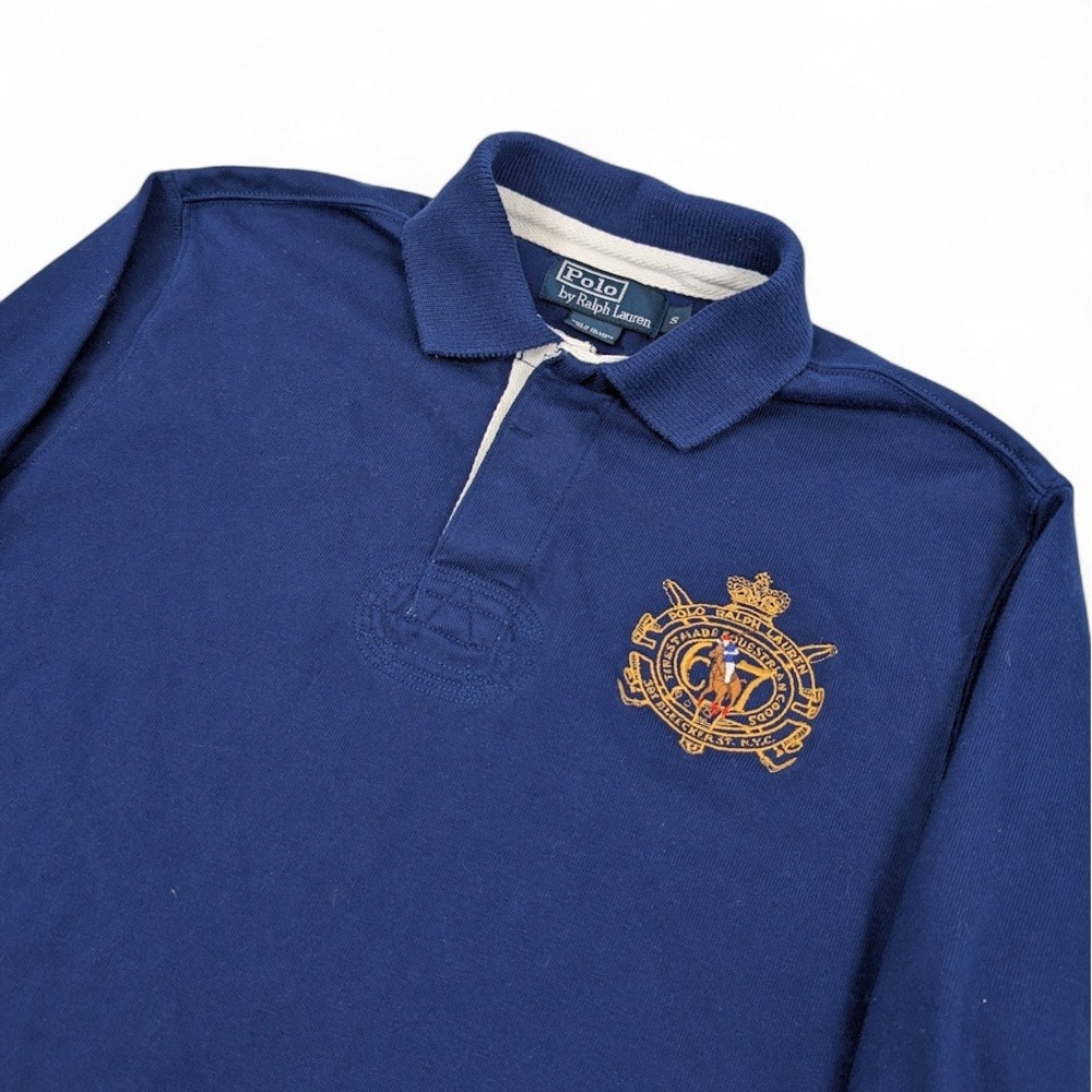 Vintage‎ Polo Ralph Lauren Rugby Shirt Mens Small Blue Equestrian Logo Crest